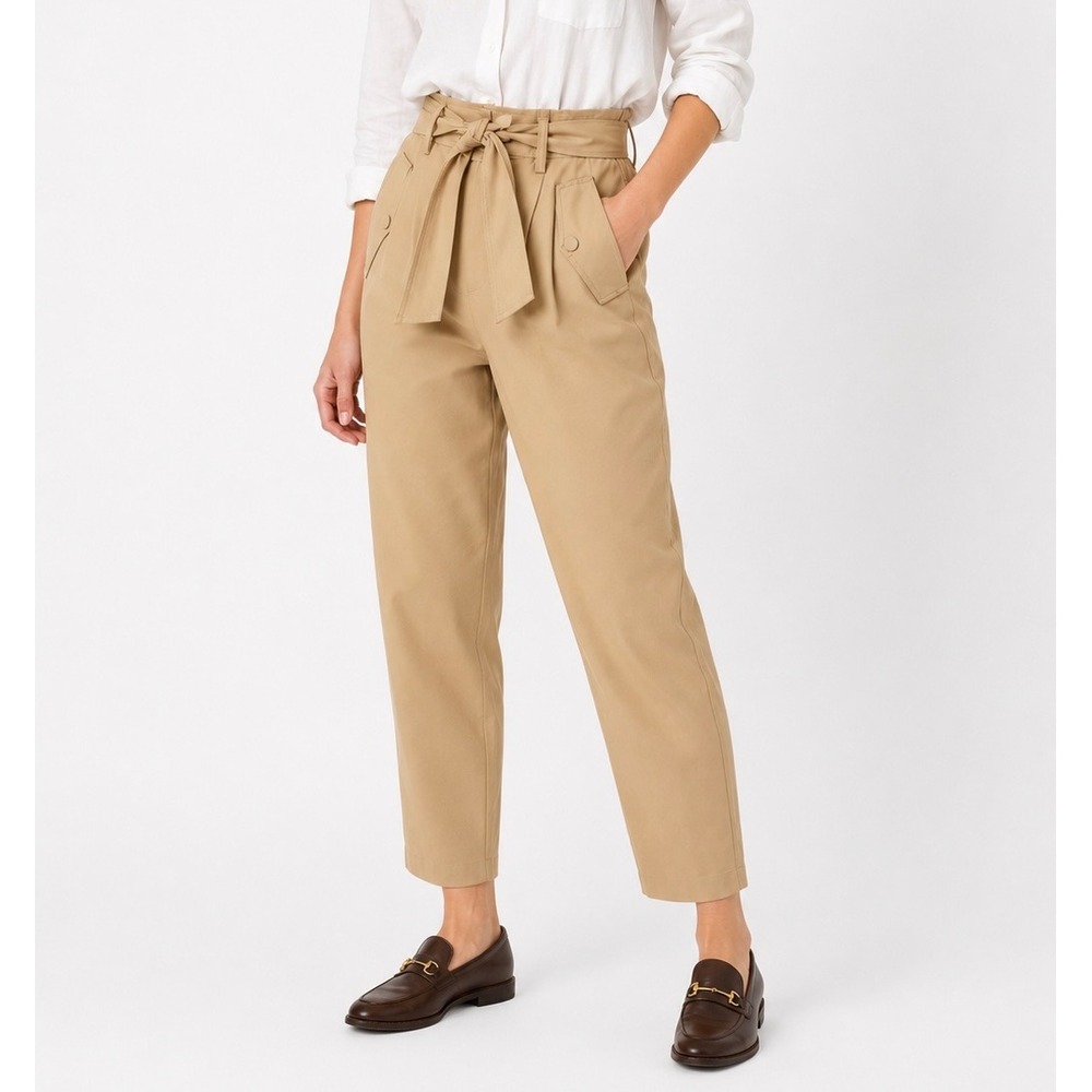 Weekend Max Mara Occhio Trousers Womens 4 Tan Paperbag Pants Waist Tie Preppy